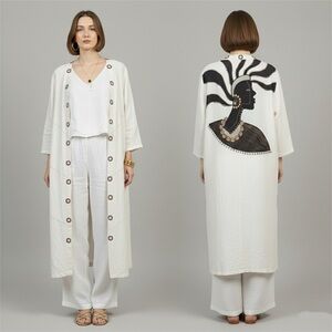 NWT VTG 80s 3-Piece-Set 100% Linen Embellished Coat Sleeveless Top Pants S-L